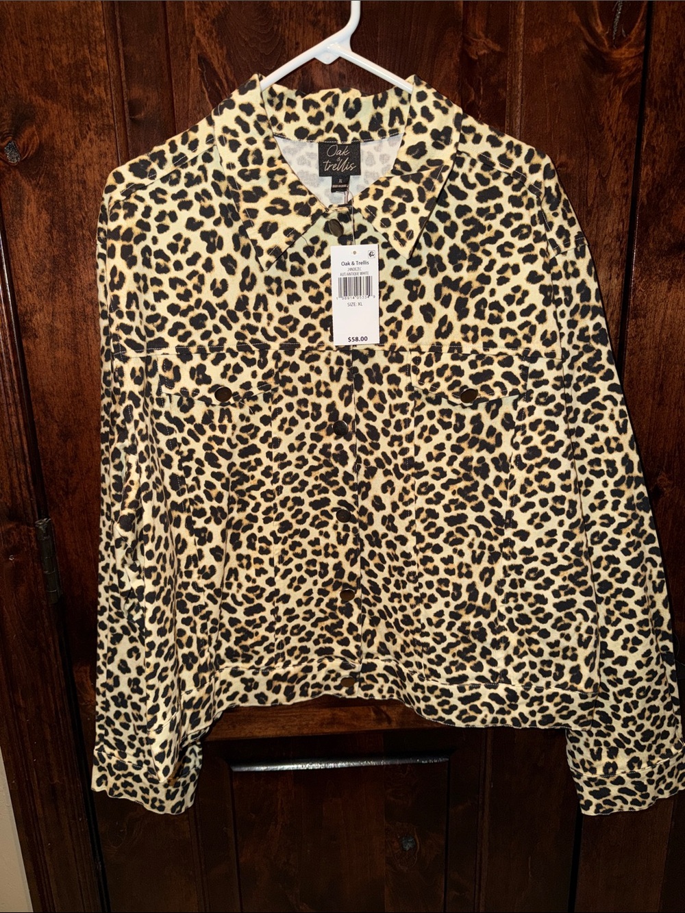Oak and Trellis women’s Leopard Print Button-Front Jacket - Black & Tan